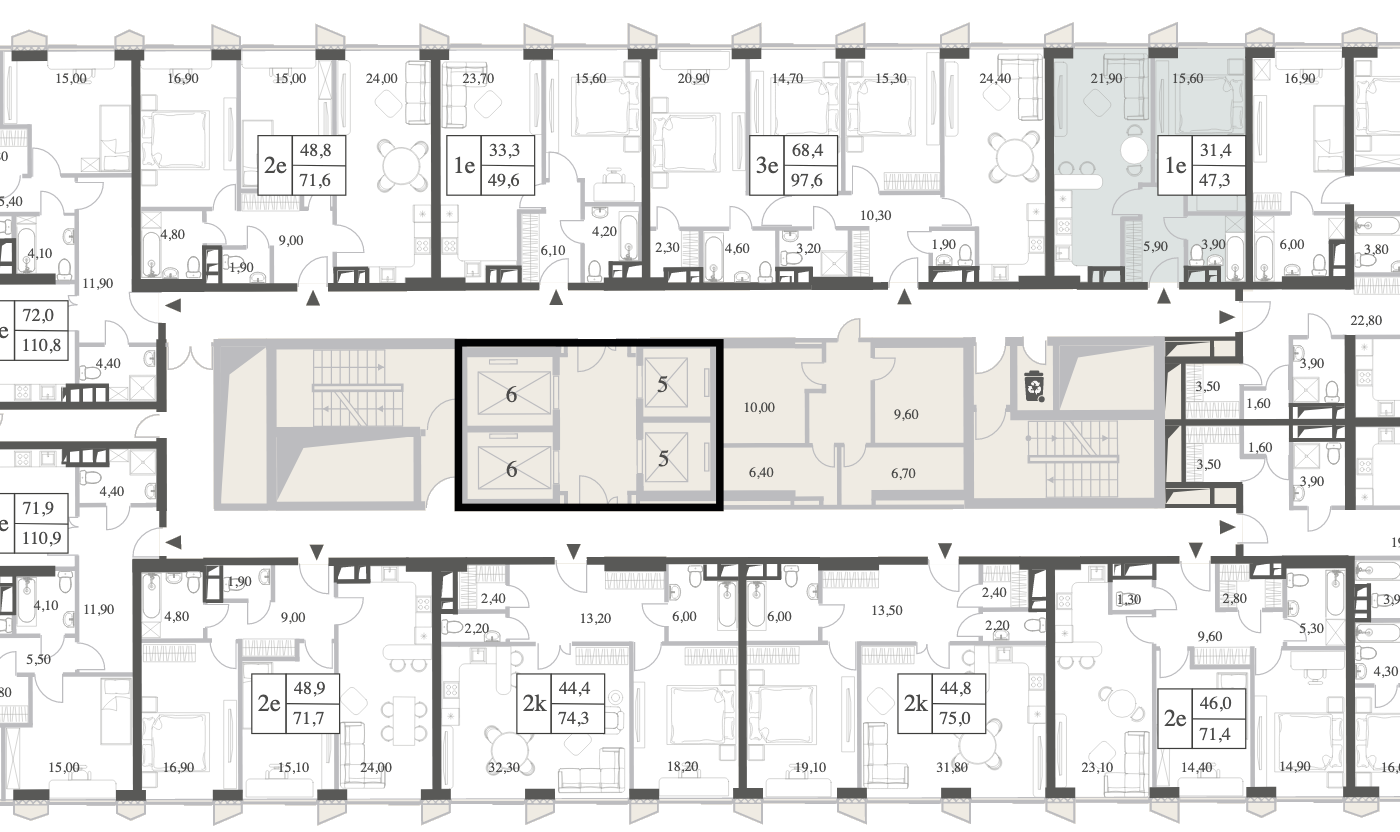 Планировка 1к квартиры Will Towers на общем плане